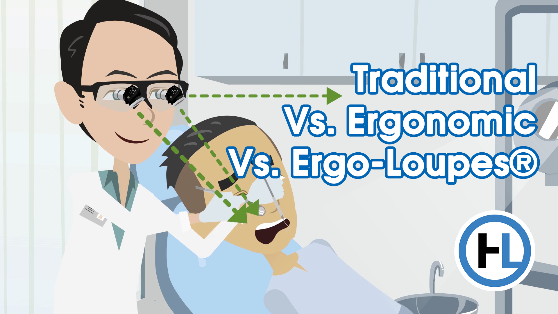 Load video: ergonomic loupes, traditional loupes, dentist, hygienist, ergo loupes